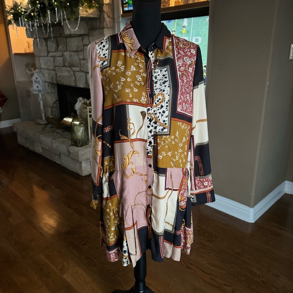 Zara Patchwork Chain Link Print Button Mini Dress‎ - image 4